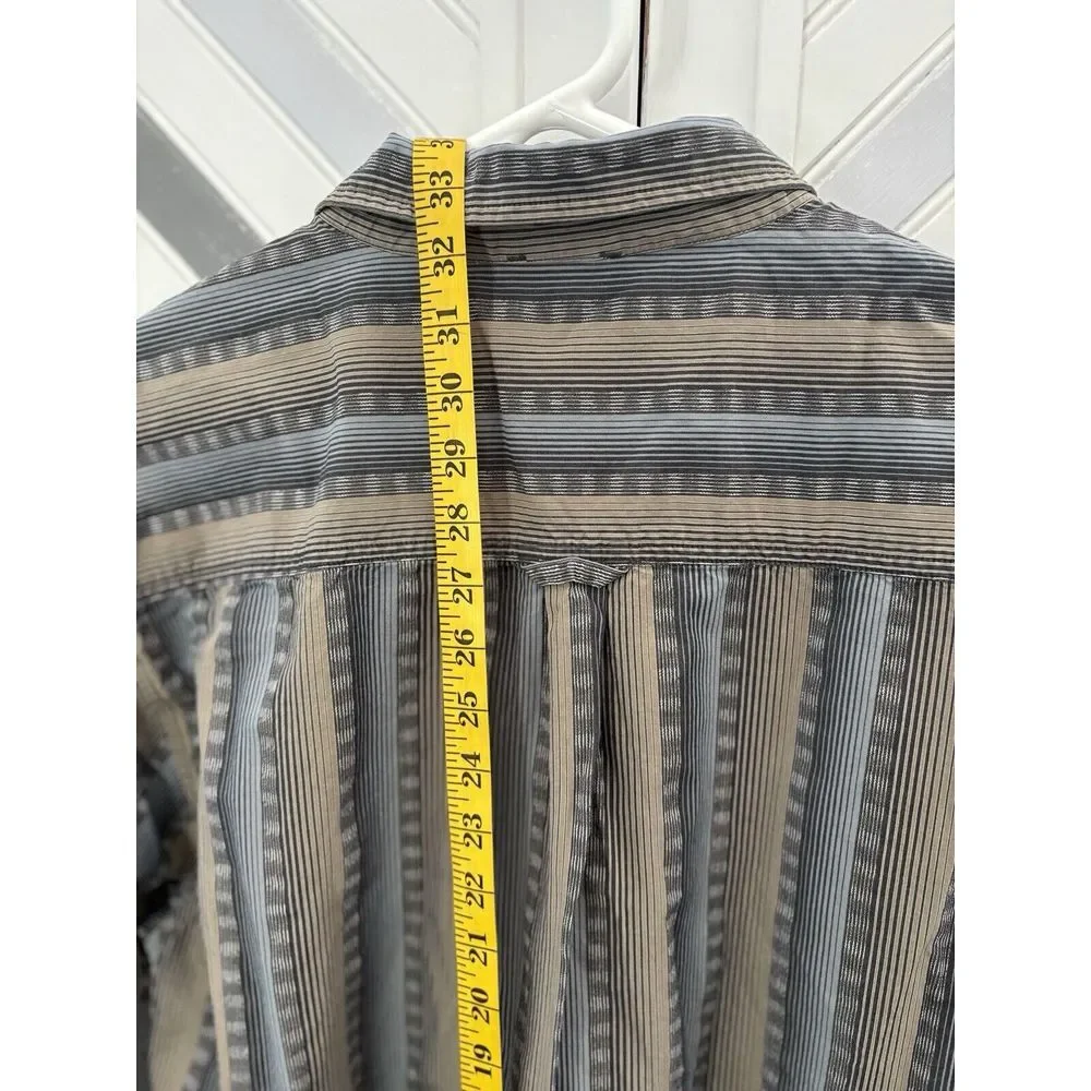 The North Face Men's XL Blue Tan Striped Active‎ Outdoors Long Sleeve Button Up